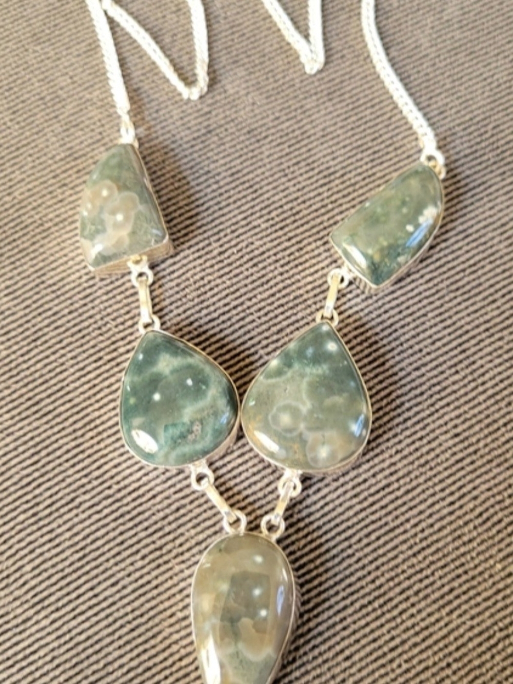 Elegant Teardrop Statement Necklace Blue Green Ocean Jasper